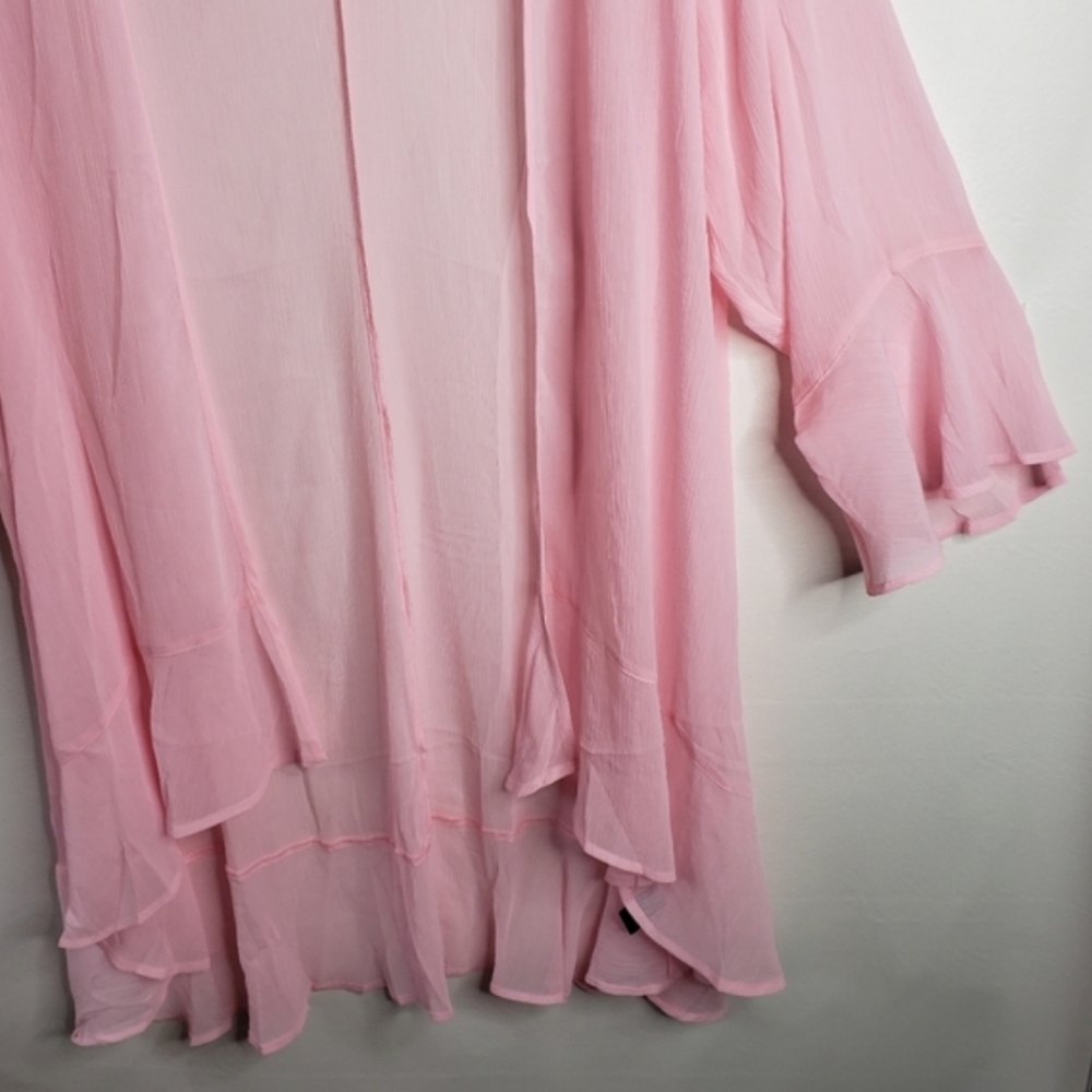 Torrid Kimono Top 2X 18/20W Crinkled Pink Chiffon Sheer Ruffle Bell Sleeve NWT - Picture 11 of 14